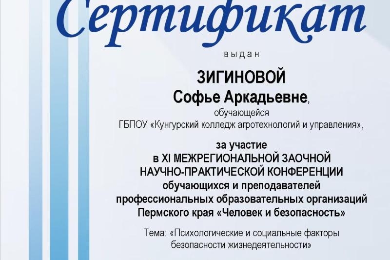 XI Межрегиональная заочная научно-практическая конференция обучающихся и преподавателей профессиональных образовательных организаций Пермского края «Человек и безопасность»